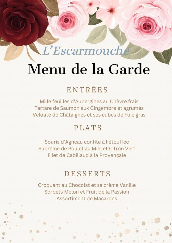 Menu de la Garde - Restaurant groupe Paris L'Escarmouche